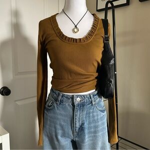 J. Crew Mustard Long Sleeve Ruffle Top